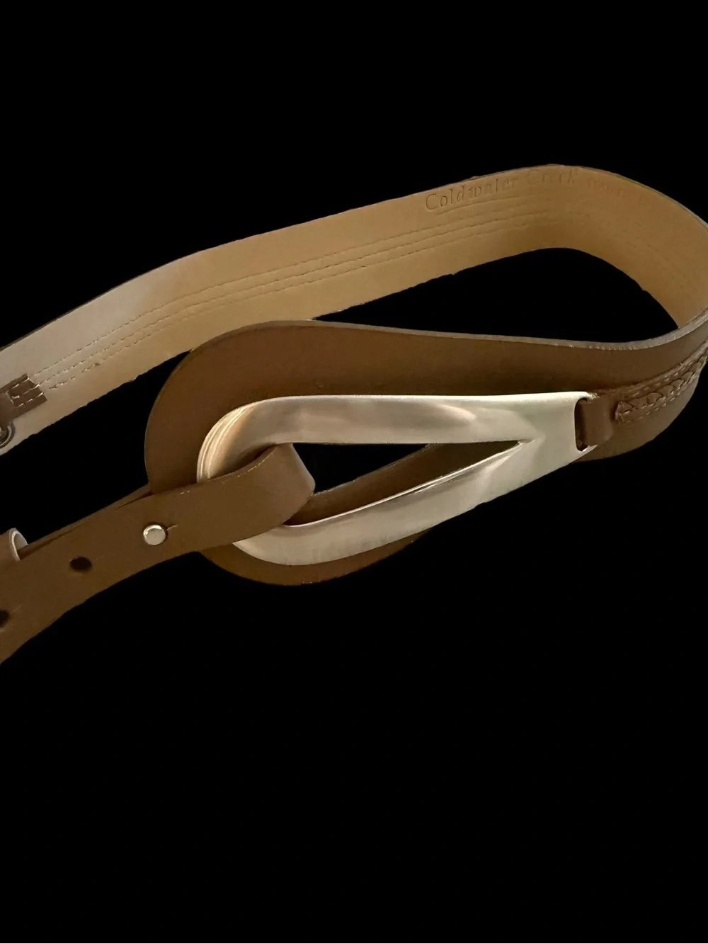 Coldwater Creek Genuine Metalic Bronzed Leather Teardrop Buckle Belt – Size LG